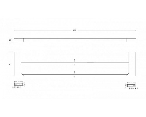 Полотенцедержатель двойной 60 см CEZARES SLIDER-THD-60-NOP