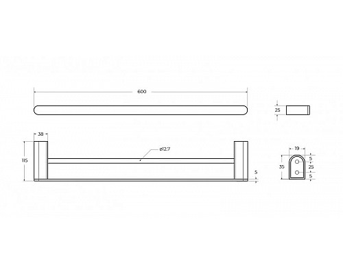 Полотенцедержатель двойной 60 см CEZARES STYLUS-THD-60-BORO