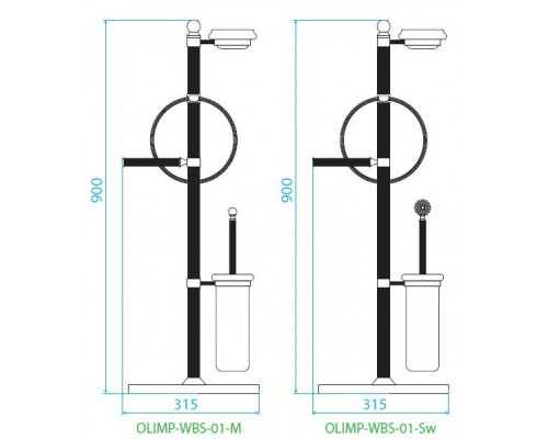 Стойка с держателем туалетной бумаги щёткой для унитаза, полотенцедержателем и мыльницей CEZARES OLIMP-WBS-01-M