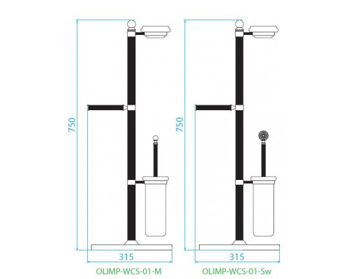 Стойка напольная c держателем туалетной бумаги, щёткой для унитаза и мыльницей CEZARES OLIMP-WCS-01-Sw