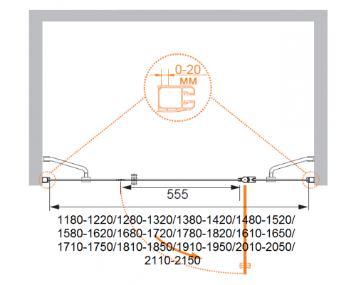 Душевая дверь в нишу CEZARES ELENA-W-B-13-100+60/50-C-Cr
