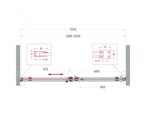 Душевая дверь в нишу BelBagno  SOFT_CLOSE-2-BF-1-130-C-GM профиль оружейная сталь, стекло прозрачное