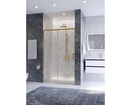 Душевая дверь CEZARES PLANE-BF-1-120-C-BORO, 120х195, профиль брашированное золото, стекло прозрачное