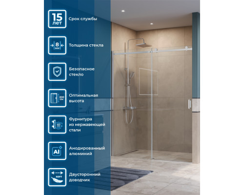 Душевая дверь в нишу BelBagno SOFT_CLOSE-2-BF-1-160-C-Cr профиль хром, стекло прозрачное