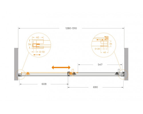 Душевая дверь CEZARES PLANE-BF-1-130-C-GM, 130х195, профиль оружейная сталь, стекло прозрачное