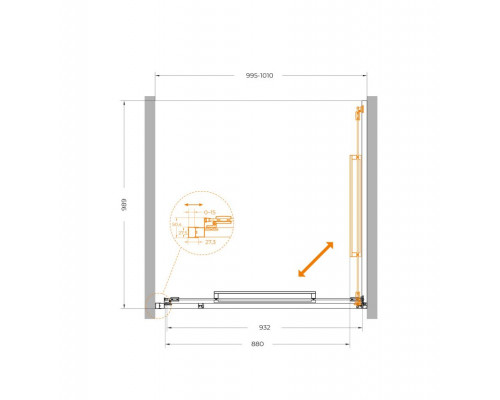 Душевая дверь CEZARES LUX-B-FS-1-100-C-BORO, 100 см, профиль брашированное золото, стекло прозрачное