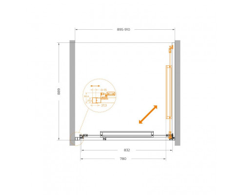 Душевая дверь CEZARES LUX-B-FS-1-90-C-BORO, 90 см, профиль брашированное золото, стекло прозрачное