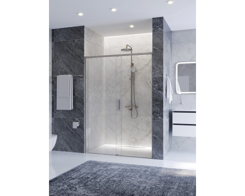 Душевая дверь CEZARES PLANE-BF-1-130-C-IN, 130х195, профиль сатин, стекло прозрачное