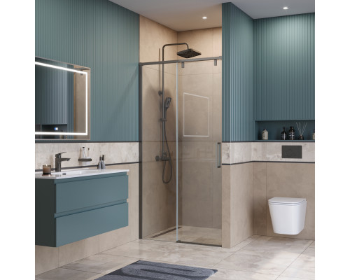Душевая дверь в нишу BelBagno SOFT_CLOSE-1-BF-1-100-C-GM профиль оружейная сталь, стекло прозрачное