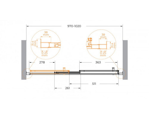 Душевая дверь в нишу CEZARES MOLVENO-BF-3-100-C-BORO-IV