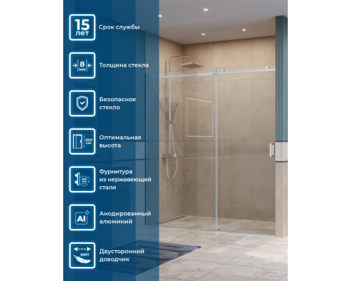 Душевая дверь в нишу BelBagno SOFT_CLOSE-2-BF-1-180-C-Cr профиль хром, стекло прозрачное