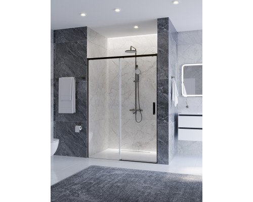 Душевая дверь CEZARES PLANE-BF-1-140-C-GM, 140х195, профиль оружейная сталь, стекло прозрачное