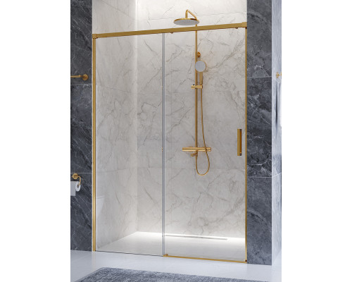 Душевая дверь CEZARES PLANE-BF-1-130-C-BORO, 130х195, профиль брашированное золото, стекло прозрачное