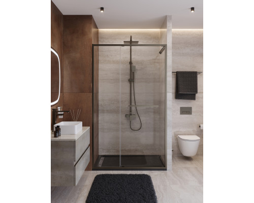 Душевая дверь CEZARES LUX-B-FS-11-120-C-GM, 120 см, профиль оружейная сталь, стекло прозрачное