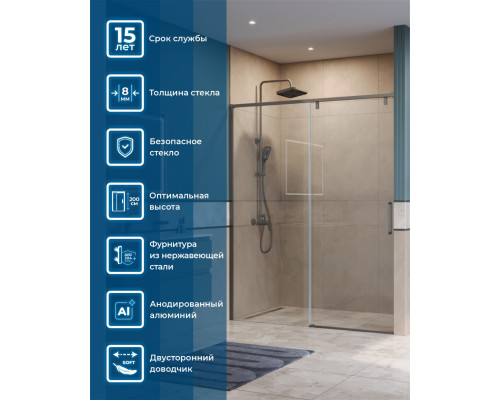 Душевая дверь в нишу BelBagno SOFT_CLOSE-1-BF-1-150-C-GM профиль оружейная сталь, стекло прозрачное