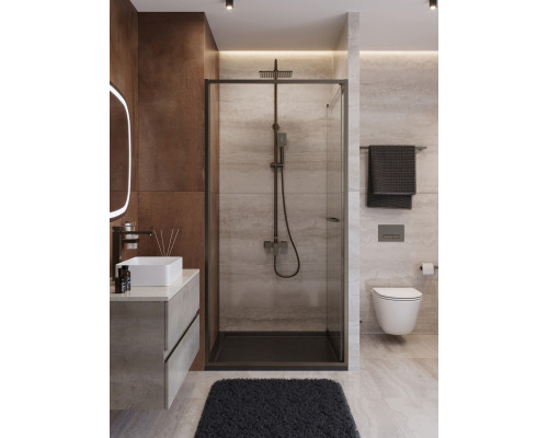 Душевая дверь CEZARES LUX-B-FS-1-100-C-GM, 100 см, профиль оружейная сталь, стекло прозрачное