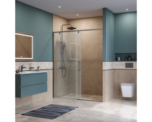 Душевая дверь в нишу BelBagno SOFT_CLOSE-1-BF-1-150-C-GM профиль оружейная сталь, стекло прозрачное