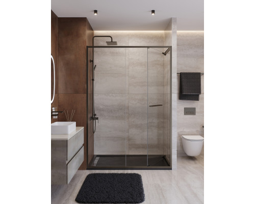 Душевая дверь CEZARES LUX-B-FS-11-140-C-GM, 140 см, профиль оружейная сталь, стекло прозрачное