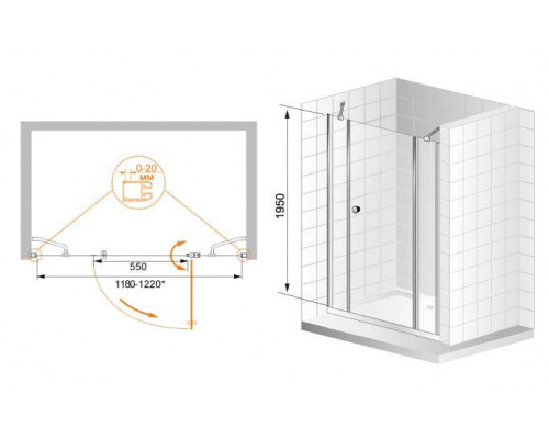 Душевая дверь в нишу CEZARES ELENA-W-B-13-30+60/30-C-Cr