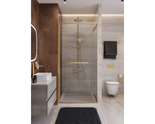 Душевая дверь CEZARES LUX-B-FS-1-90-C-BORO, 90 см, профиль брашированное золото, стекло прозрачное