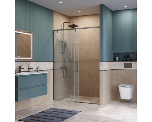 Душевая дверь в нишу BelBagno SOFT_CLOSE-1-BF-1-130-C-GM профиль оружейная сталь, стекло прозрачное