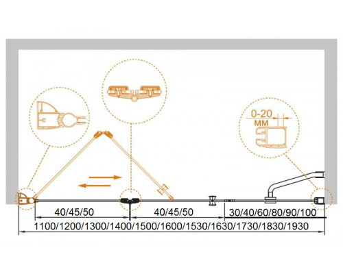 Душевая дверь в нишу CEZARES ELENA-W-BS-13-80+45/45-C-Cr