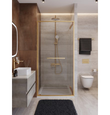 Душевая дверь CEZARES LUX-B-FS-1-100-C-BORO, 100 см, профиль брашированное золото, стекло прозрачное