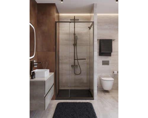 Душевая дверь CEZARES LUX-B-FS-1-100-C-GM, 100 см, профиль оружейная сталь, стекло прозрачное