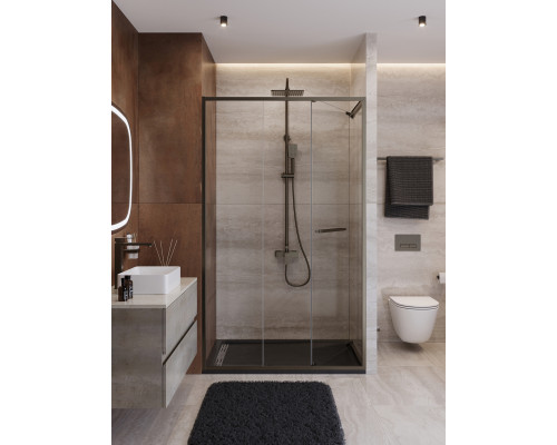 Душевая дверь CEZARES LUX-B-FS-11-120-C-GM, 120 см, профиль оружейная сталь, стекло прозрачное