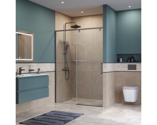 Душевая дверь в нишу BelBagno SOFT_CLOSE-1-BF-1-140-C-GM профиль оружейная сталь, стекло прозрачное