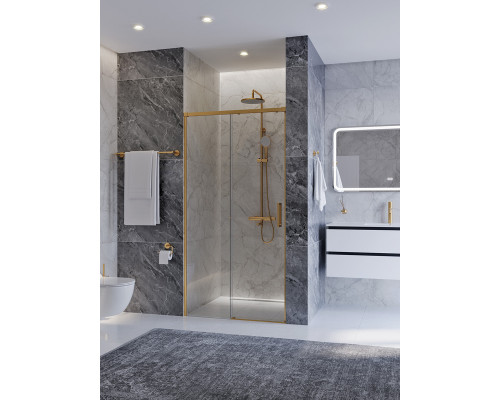 Душевая дверь CEZARES PLANE-BF-1-100-C-BORO, 100х195, профиль брашированное золото, стекло прозрачное