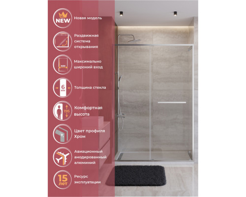 Душевая дверь CEZARES LUX-B-FS-11-140-C-CR, 140 см, профиль глянцевый хром, стекло прозрачное