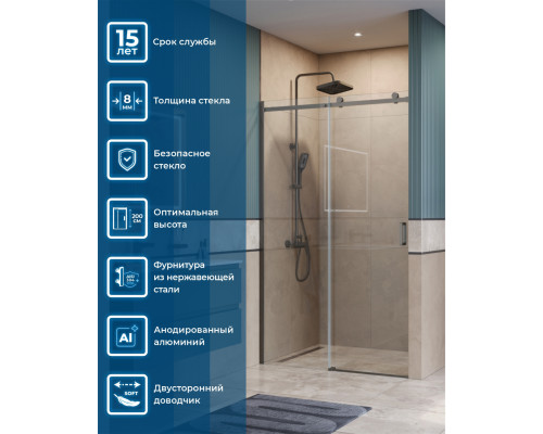 Душевая дверь в нишу BelBagno SOFT_CLOSE-2-BF-1-120-C-GM профиль оружейная сталь, стекло прозрачное