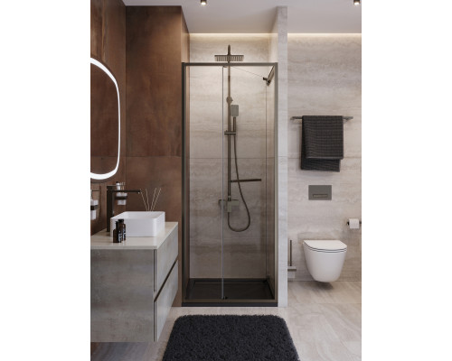 Душевая дверь CEZARES LUX-B-FS-1-70-C-GM, 70 см, профиль оружейная сталь, стекло прозрачное