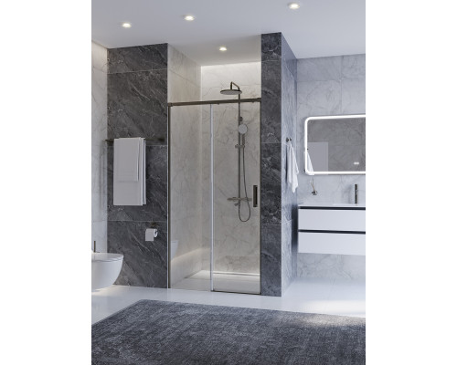 Душевая дверь CEZARES PLANE-BF-1-100-C-GM, 100х195, профиль оружейная сталь, стекло прозрачное