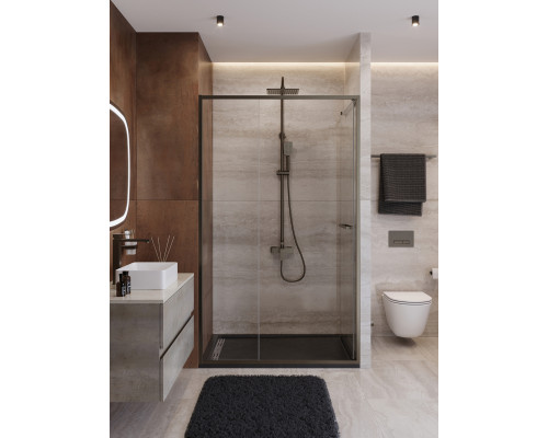 Душевая дверь CEZARES LUX-B-FS-11-120-C-GM, 120 см, профиль оружейная сталь, стекло прозрачное