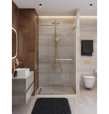 Душевая дверь CEZARES LUX-B-FS-11-120-C-BORO, 120 см, профиль брашированное золото, стекло прозрачное