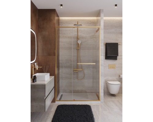 Душевая дверь CEZARES LUX-B-FS-11-120-C-BORO, 120 см, профиль брашированное золото, стекло прозрачное