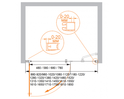 Душевая дверь в нишу CEZARES ELENA-W-B-11-60+70-P-Cr-R