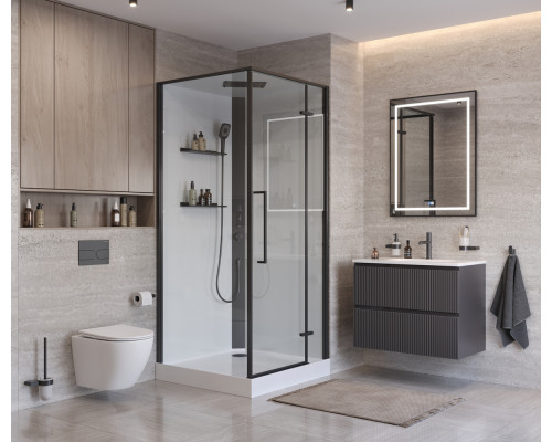 Душевая кабина BelBagno UNO-CAB-A-1-90-C-NERO-Bi-TOP-R с поддоном, профиль черный матовый, стекло прозрачное, правая