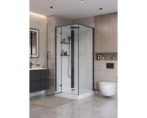 Душевая кабина BelBagno UNO-CAB-A-1-90-C-NERO-Bi-TOP-L с поддоном, профиль черный матовый, стекло прозрачное, левая