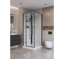 Душевая кабина BelBagno UNO-CAB-A-1-90-C-NERO-Bi-TOP-L с поддоном, профиль черный матовый, стекло прозрачное, левая