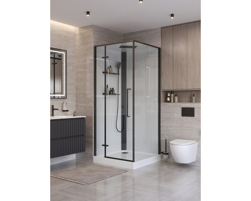 Душевая кабина BelBagno UNO-CAB-A-1-90-C-NERO-Bi-TOP-L с поддоном, профиль черный матовый, стекло прозрачное, левая