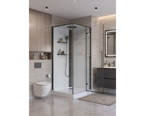 Душевая кабина BelBagno UNO-CAB-A-1-90-C-NERO-Bi-TOP-R с поддоном, профиль черный матовый, стекло прозрачное, правая