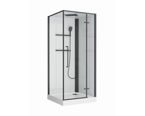 Душевая кабина BelBagno UNO-CAB-A-1-90-C-NERO-Bi-TOP-R с поддоном, профиль черный матовый, стекло прозрачное, правая