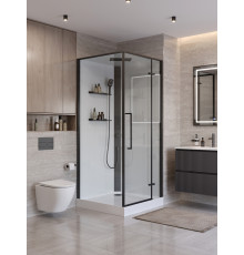 Душевая кабина BelBagno UNO-CAB-A-1-90-C-NERO-Bi-TOP-R с поддоном, профиль черный матовый, стекло прозрачное, правая