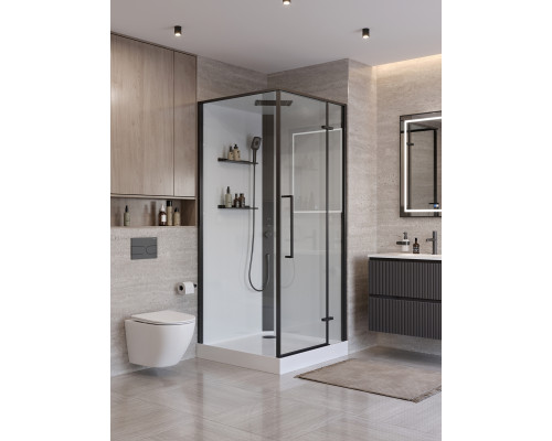 Душевая кабина BelBagno UNO-CAB-A-1-90-C-NERO-Bi-TOP-R с поддоном, профиль черный матовый, стекло прозрачное, правая