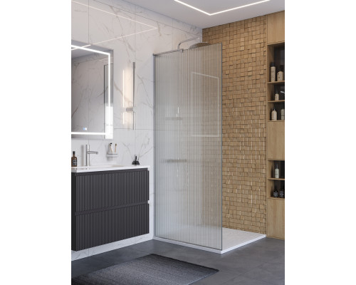 Душевая перегородка BelBagno UNO-L-1-TB-90-FL-Cr, 90 см, профиль хром, стекло рифленое FLUTTO