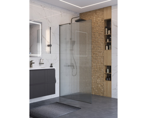Душевая перегородка BelBagno UNO-L-1-TB-100-FL-GM, 100 см, профиль оружейная сталь, стекло рифленое FLUTTO
