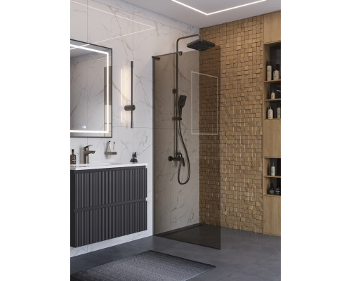 Душевая перегородка BelBagno UNO-L-1-TB-90-BR-GM, 90 см, профиль оружейная сталь, стекло бронза